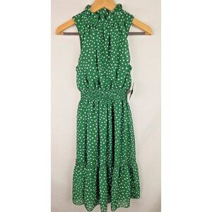 Kate and Lily Dress Women's Size 4 Green Polka Dot Sleeveless High Neck Ruffle
